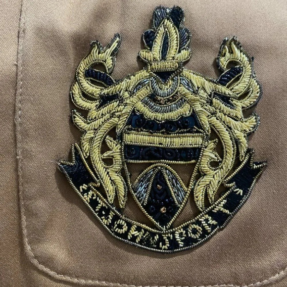 ST.JOHN SPORT Lamé Metal CREST LOGO BROWN BLAZER JACKET size S USA Made - Picture 7 of 9